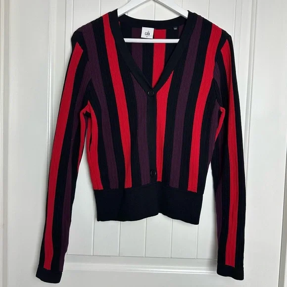 CAbi sophisticated black and red striped Royal pull over size Medium - Picture 2 of 6